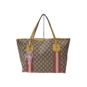 GUCCI Sherry Line Tote Bag Enamel GG Canvas Yellow Beige Tan